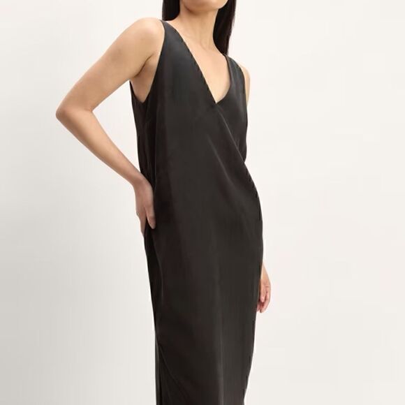 NEW The TENCEL Midi Slip Dress Black Size 6 - Picture 2 of 6